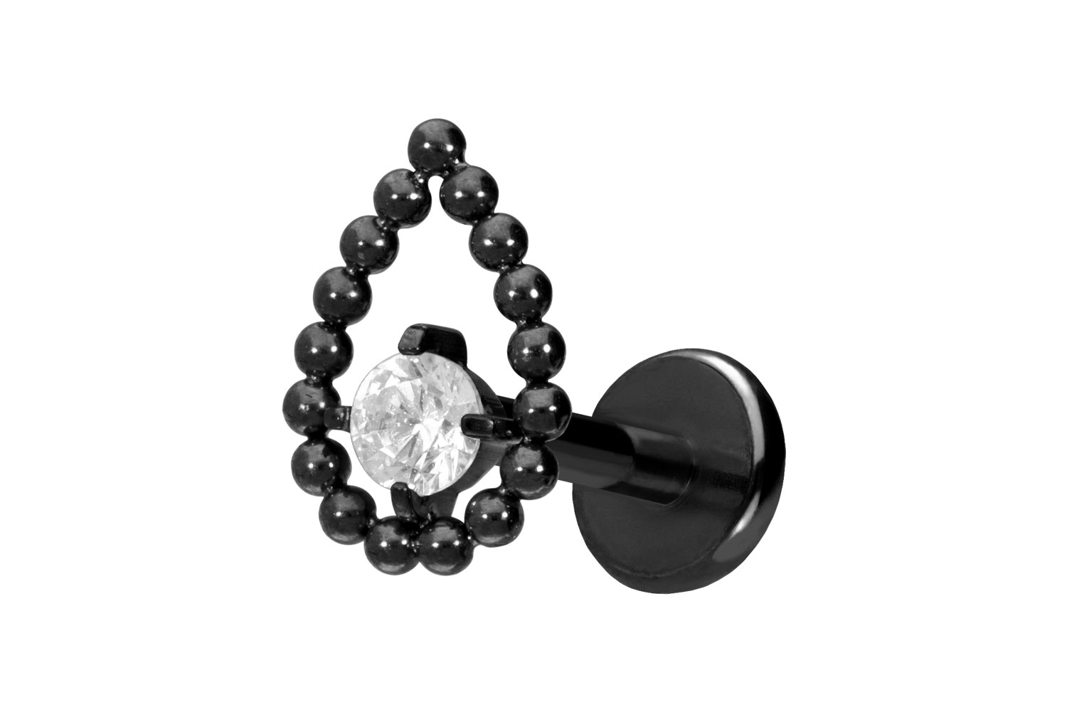 Titan Labret Piercing mit Push Fit TROPFEN + KRISTALL